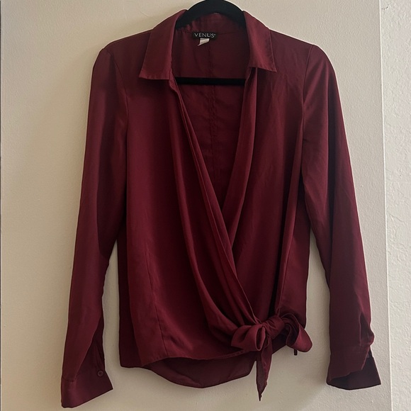 VENUS Tops - VENUS Women's Burgundy Wrap Blouse